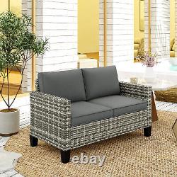 Outsunny Rattan Sofa with Cushions, 2 Seater Garden Furniture, Light Grey