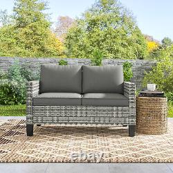 Outsunny Rattan Sofa with Cushions, 2 Seater Garden Furniture, Light Grey