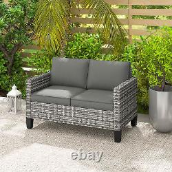 Outsunny Rattan Sofa with Cushions, 2 Seater Garden Furniture, Light Grey