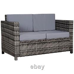 Outsunny Rattan Wicker 2-seat Sofa Loveseat Padded Garden Furniture Grey