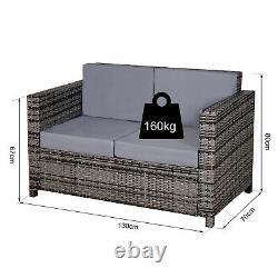 Outsunny Rattan Wicker 2-seat Sofa Loveseat Padded Garden Furniture Grey