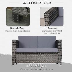 Outsunny Rattan Wicker 2-seat Sofa Loveseat Padded Garden Furniture Grey