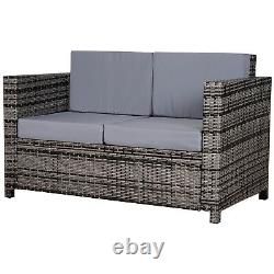 Outsunny Rattan Wicker 2-seat Sofa Loveseat Padded Garden Furniture Grey