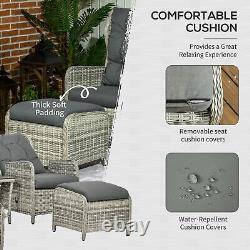 Outsunny Recliner Rattan Garden Furniture with Two-tier Table & Cushions, Grey