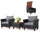 Pe Rattan Chair Storage Table Set 3 Pcs Acacia Garden Furniture Set With Cushions