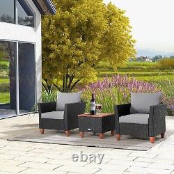 PE Rattan Chair Storage Table Set 3 PCS Acacia Garden Furniture Set With Cushions