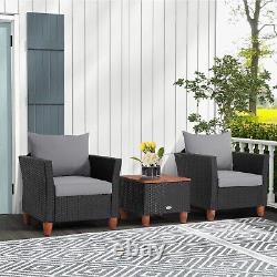 PE Rattan Chair Storage Table Set 3 PCS Acacia Garden Furniture Set With Cushions