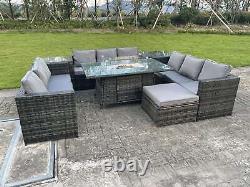 PE Rattan Gas Fire Pit Table Sets Heater Lounge 2 Coffee Table Garden Furniture