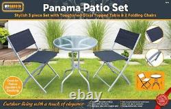 Panama Patio Table and Chairs Modern 3 Piece Garden Furniture Set & Glass Table