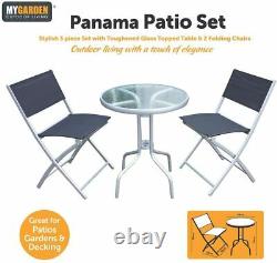 Panama Patio Table and Chairs Modern 3 Piece Garden Furniture Set & Glass Table