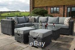 Papaver Fully Assembled 8 seater Garden Furniture Patio Rattan Sofa Set Grey