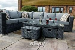 Papaver Fully Assembled 8 seater Garden Furniture Patio Rattan Sofa Set Grey