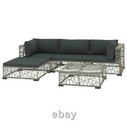 Patio Rattan Sofa Set Outdoor Corner Couch XL Garden Furniture Set Grey Modern
