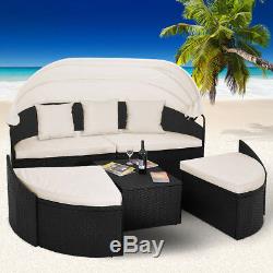 Poly Rattan Day Bed 230cm Outdoor Patio Canopy Garden Furniture Lounger Sofa