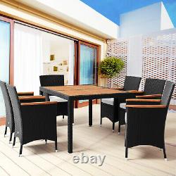 Poly Rattan Dining Table Chairs Set 6 Seater Patio Garden Furniture Black Wicker