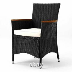 Poly Rattan Dining Table Chairs Set 6 Seater Patio Garden Furniture Black Wicker
