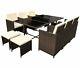 Poly Rattan Dining Table Brown Or Black Lounge Outdoor Garden Furniture Cube 11p