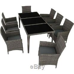 Poly Rattan Garden Dining Set Furniture Table Chair 9 PCs Outdoor Patio Grey