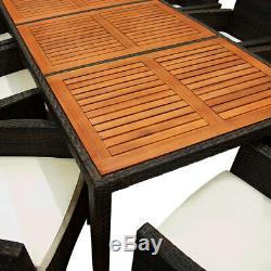 Poly Rattan Garden Dining Table Chairs Furniture Set Wooden Rectangular Patio