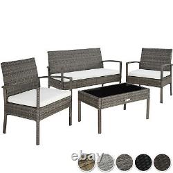 Poly Rattan Garden Furniture 2 Chairs Bench Table Set Outdoor Patio Wicker Grey