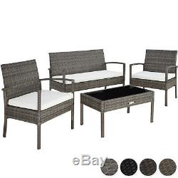 Poly Rattan Garden Furniture 2 Chairs Bench Table Set Outdoor Patio Wicker New