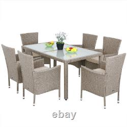 Poly Rattan Garden Furniture Dining Table Chairs Set Grey Beige Outdoor Wicker