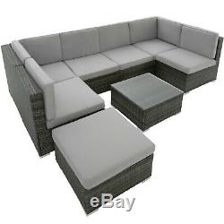 Poly Rattan Garden Furniture Lounge Set 7 Seater Table Wicker Patio Balcony grey
