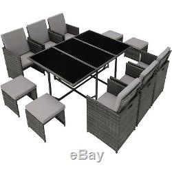 Poly Rattan Garden Furniture Set Dining 6 Chairs 4 Stools 1 Table Outdoor Grey