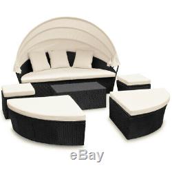 Poly Rattan Garden Furniture Set Patio Day Bed Sun Canopy Sofa Lounge