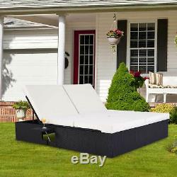 Poly Rattan Garden Sun Lounger Day Bed Black Wicker Outdoor Furniture Recliner
