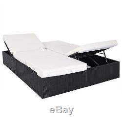 Poly Rattan Garden Sun Lounger Day Bed Black Wicker Outdoor Furniture Recliner