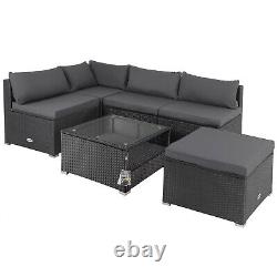 Poly Rattan Lounge Set Outdoor Patio Corner Sofa Table Garden Furniture Black