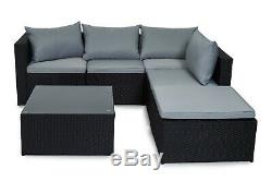 Poly Rattan Outdoor Garden Furniture Set Black Miami Cushion Patio Lounge New