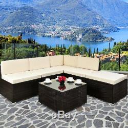 Poly Rattan Sofa & Table Set Garden Furniture Corner Outdoor Conservatory Brown