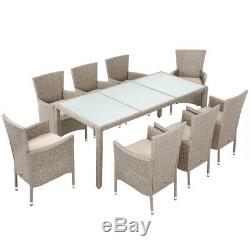 Poly Rattan Table Chairs Set Garden Patio Furniture Beige Cream 8+1 Dining