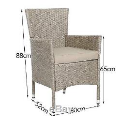 Poly Rattan Table Chairs Set Garden Patio Furniture Beige Cream 8+1 Dining