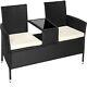 Poly Rattan Bench With Glass Table Garden Furniture 2 Seats Wicker Patio