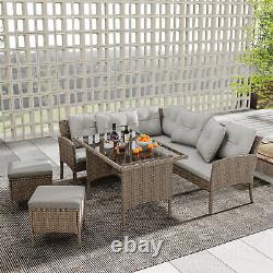 Polyrattan Garden Furniture Set 7 Seater Corner Sofa Dining Table Patio Outdoor