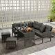 Polyrattan Garden Furniture Set 7 Seater Outdoor Corner Sofa Dining Table Grey