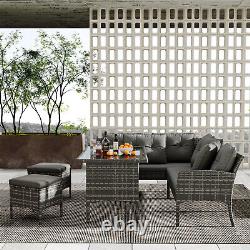 Polyrattan Garden Furniture Set 7 Seater Outdoor Corner Sofa Dining Table Grey