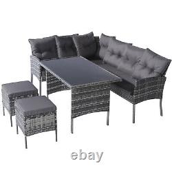 Polyrattan Garden Furniture Set 7 Seater Outdoor Corner Sofa Dining Table Grey