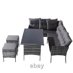 Polyrattan Garden Furniture Set 7 Seater Outdoor Corner Sofa Dining Table Grey