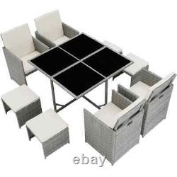 Premium 8 Seater Rattan Garden Furniture Set 8 Seats, 1 Table Light Grey ED