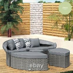 Premium Half Round Rattan Garden Furniture Outdoor Daybed & Canopy Modular Style