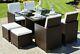 Rattan Garden Furniture Cube Set 4x Chairs Table & 4 Stools Outdoor Patio