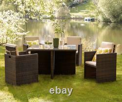 RATTAN GARDEN FURNITURE CUBE SET 4x CHAIRS TABLE & 4 STOOLS OUTDOOR PATIO