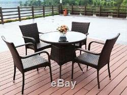 RATTAN GARDEN FURNITURE DINING TABLE AND 4 CHAIRS DINING SET OUTDOOR PATIO 5pc