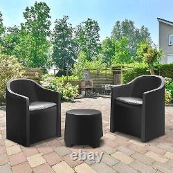 Rattan 2 Seater Balcony Set Bistro Patio Sunchair Table Outdoor Garden Furniture