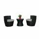 Rattan 3 Piece Stackable Garden Furniture Set Space Saving Patio Bistro Vase New
