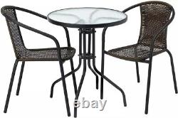 Rattan 3 Piece Tasmania Bistro Garden Furniture Set Outdoor Patio Chairs, Table